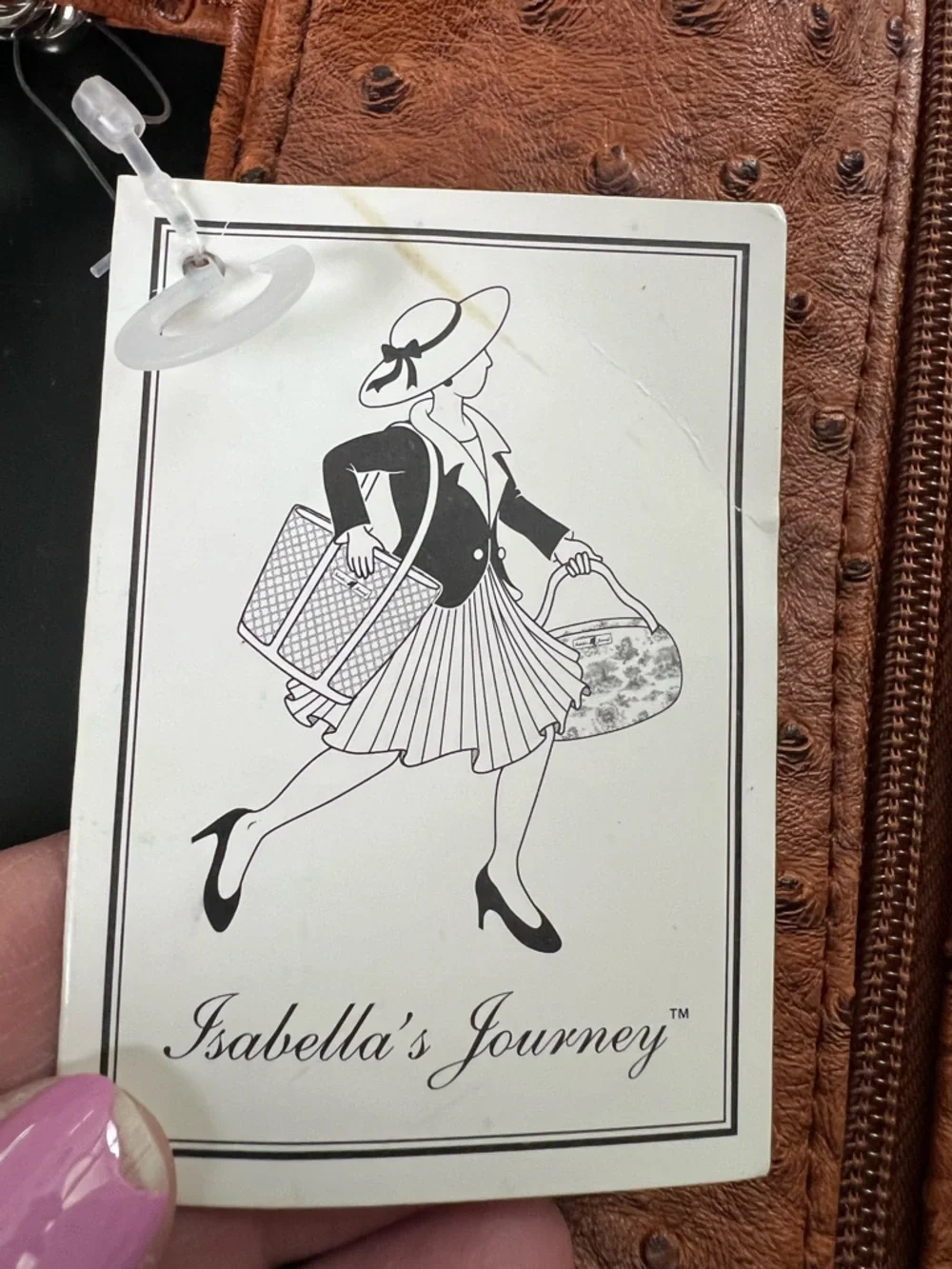 Isabella's Journey caramel brown tote bag‎ faux ostrich embossed leather